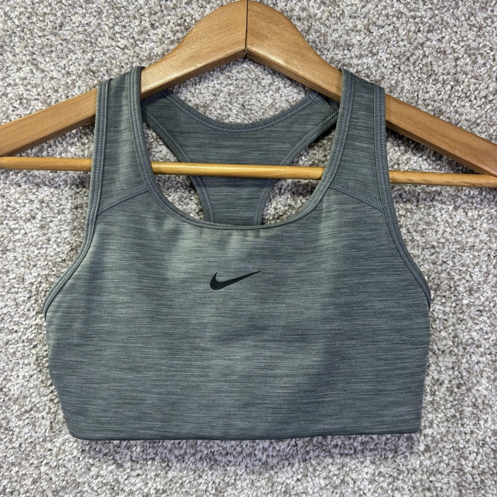 Nike Dri-FIT Swoosh Sports Bra Grey Space Dye Racerback BV3636-084 Womens XS